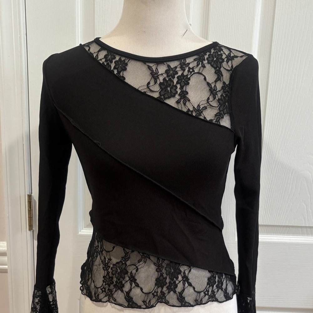 Boohoo Black Lace Panel Women's Blouse